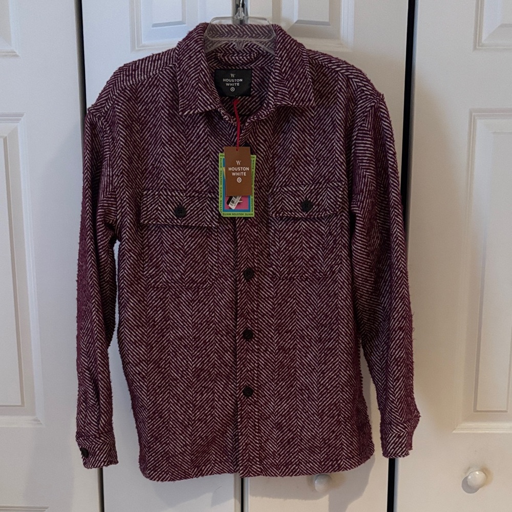 Women's Burgundy Herringbone Shirt Jacket - Picture 1 of 6